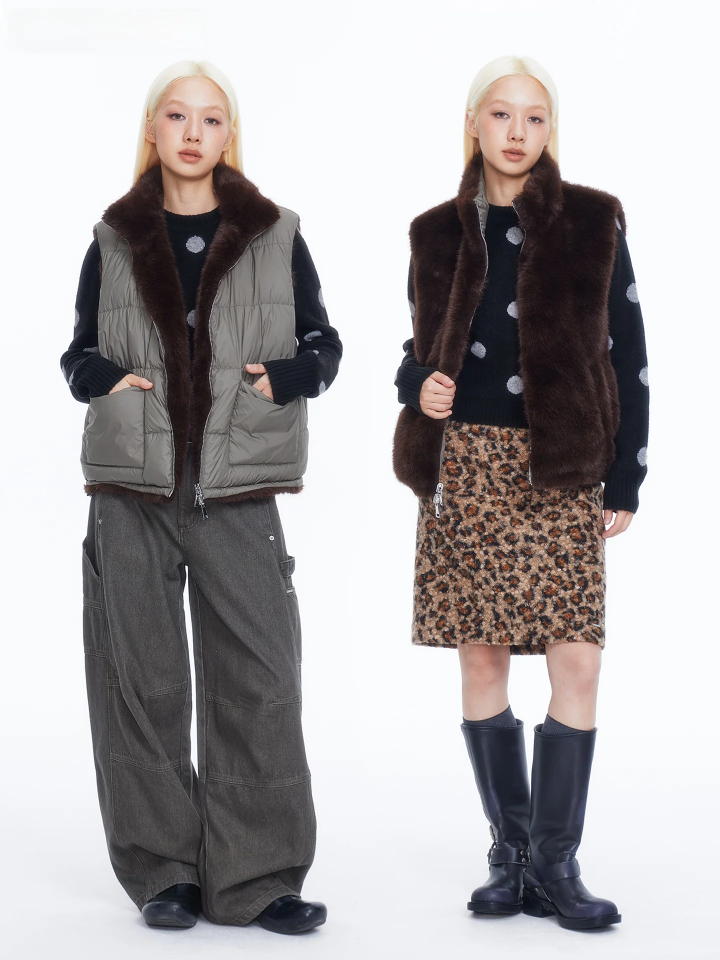 

Жилет HORAHORA двусторонний, коричневый, из замши с мехом, с наполнителем из 90% белого пуха, рабочая одежда, экологичный, класса люкс, женская куртка