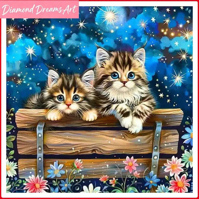 Neue Tier-Diamantmalerei 5D DIY Katze Bank Stern Blume Neue Kollektion 2025 Quadratische Runde Diamant-Mosaik Heimdekoration, Rahmenlos