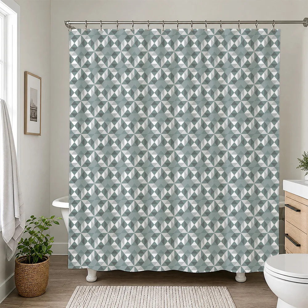 Waterproof Geometric Shower Curtain Liner Modern Abstract Bathroom Decoration Panel Gray Tile Pattern Shower Curtain for Home Ba