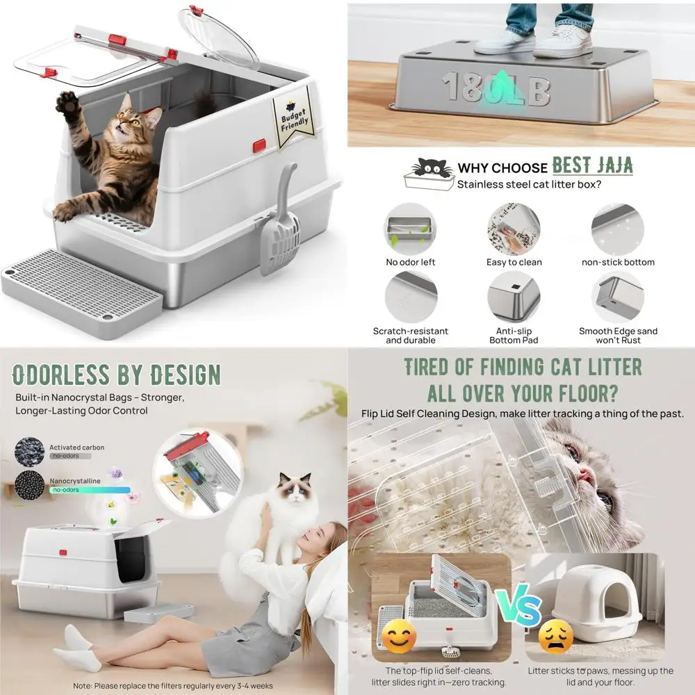 

Extra Large Self-Cleaning Enclosed Cat Litter Box with Flip Lid and High Sided Top Entry Design