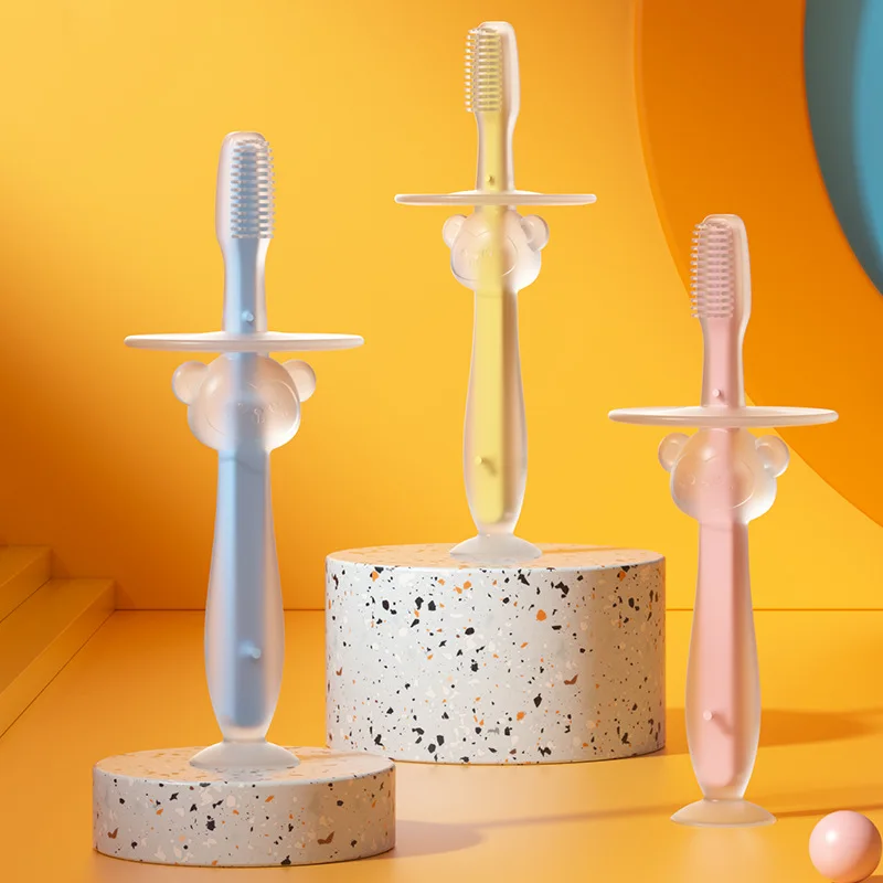 Baby Toothbrush Children Child Toothbrush Teethers Baby Brush Silicone Kids Teeth Standing with suction cup Oral Care Cleaning