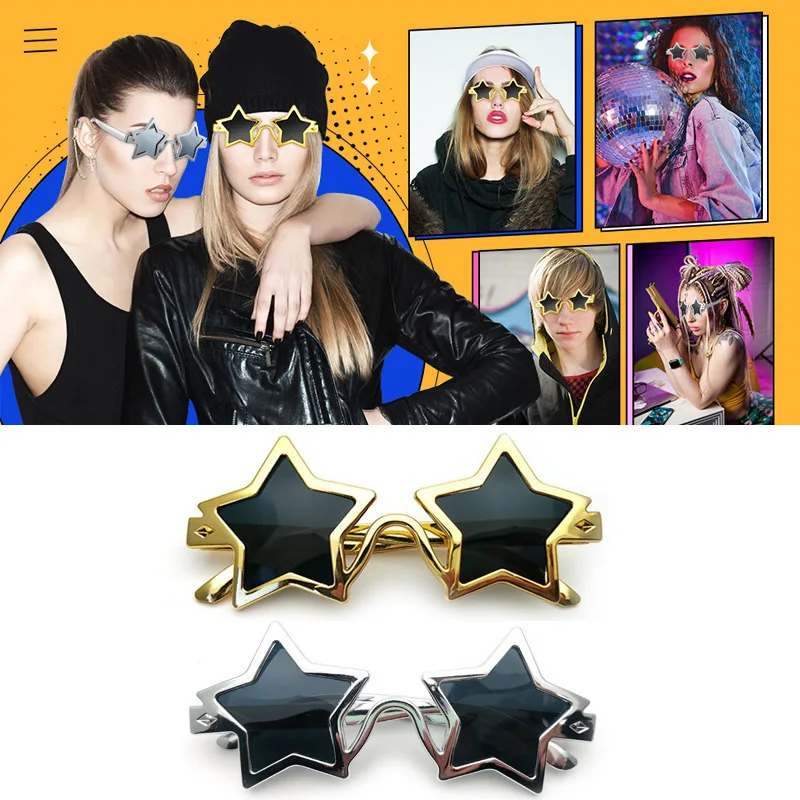 Creative Five-Pointed Star Decoration Cross-Border Sunglasses Golden Silver Trendy Dance Party Photo Glasses Props