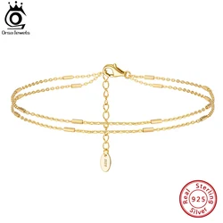 ORSA JEWELS New Fashion 925 Sterling Silver Anklets Women Jewelry Double Layer Small Bead Charm Beach Foot Chain Bracelet SA35