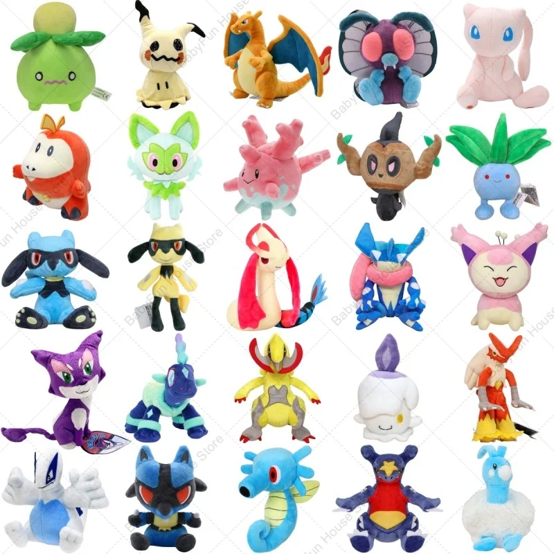 pokemon-mimikyu-caterpie-sprigatito-oddish-brinquedos-de-pelucia-corsola-milotic-phantump-riolu-fuecoco-terapagos-peluche-bonecas-presentes-criancas
