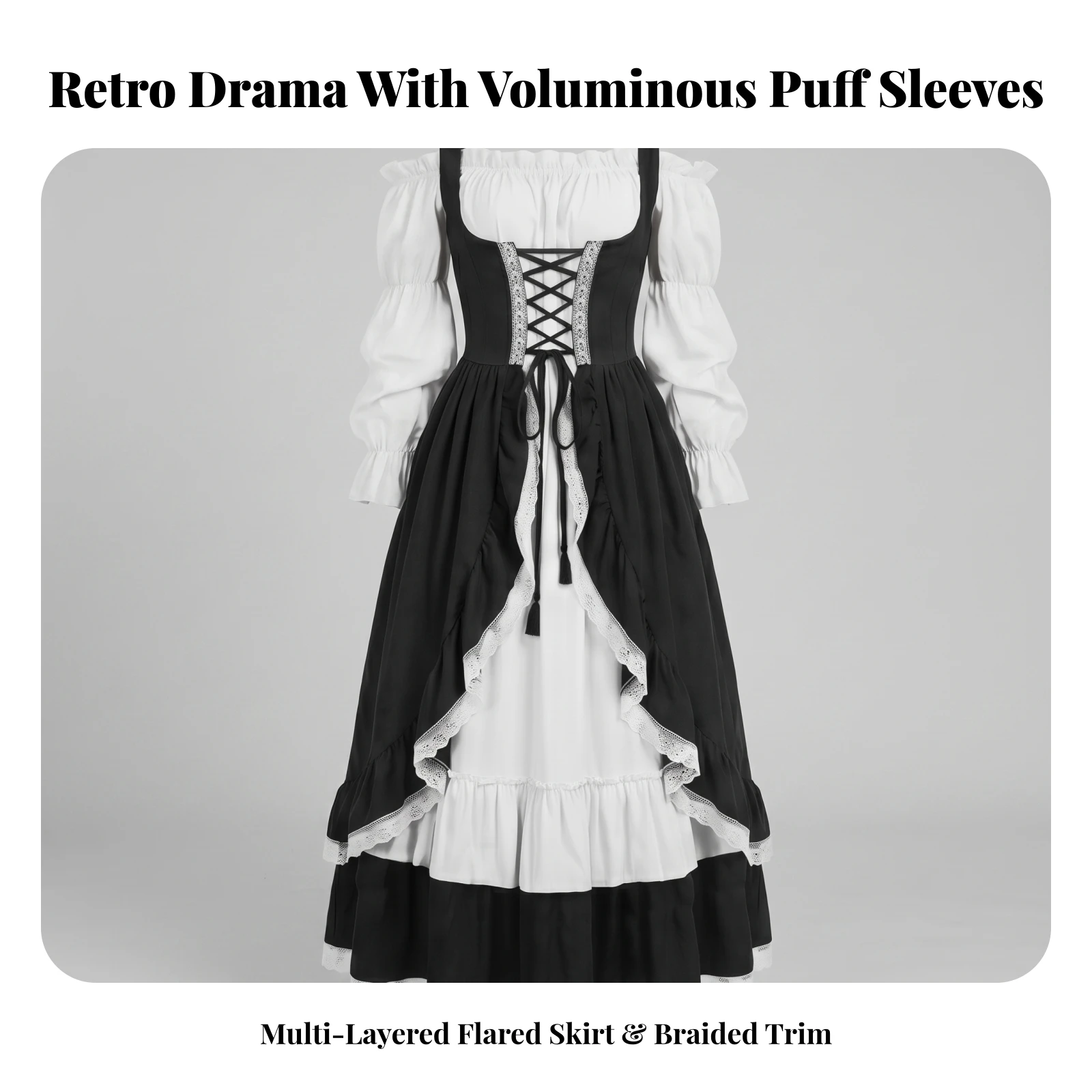 Medieval Dress Lace-up Medieval Gown Costume Gothic Clothing Elegant for Women, Stage Performance, Cosplay