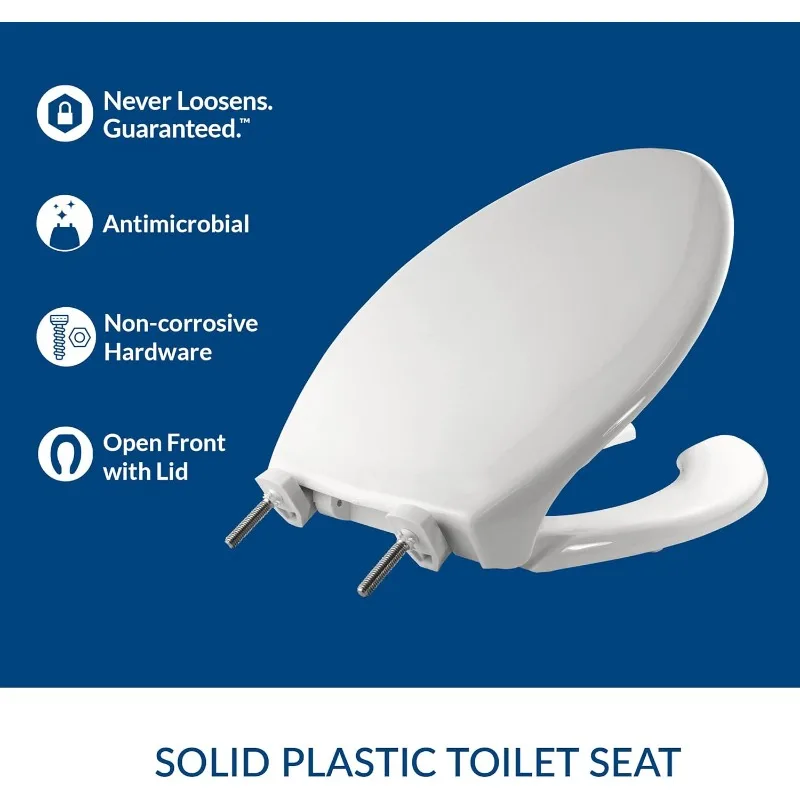 7850TDG Commercial Heavy Duty Open Front Toilet Seat with Cover, Industrial Seat with Secure Installation, Elongated