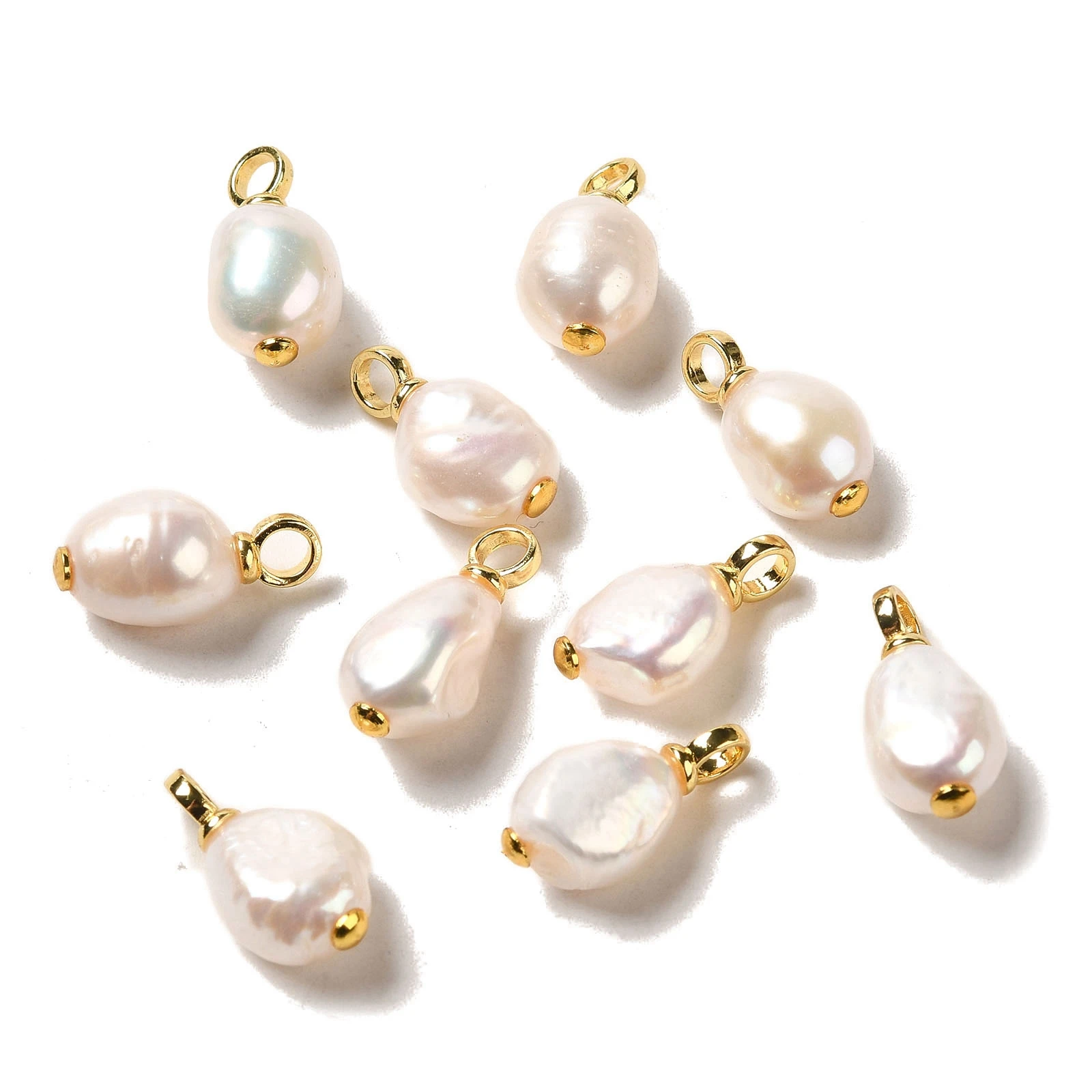 

10Pcs Natural Pearl Pendants Nuggets Charms with Real 18K Gold Plated Brass Findings for Jewelry Making DIY Accessories