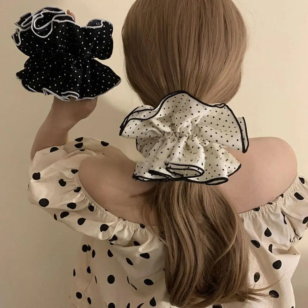 

Black And White Dot Hair Scrunchies Classic Fabric Colorful Decor Large Size Hair Ties Sweet Accessories Ponytail Hair Rope