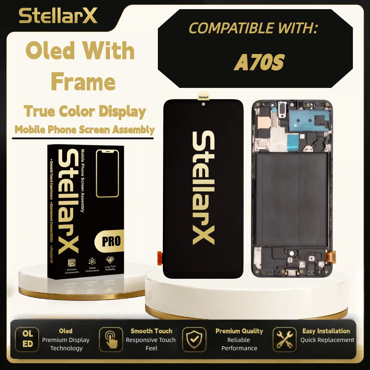 StellarX Display for Samsung A70S Oled with Frame Screen Replacement  with free tools OLED Display Assembly Repair Parts ﻿