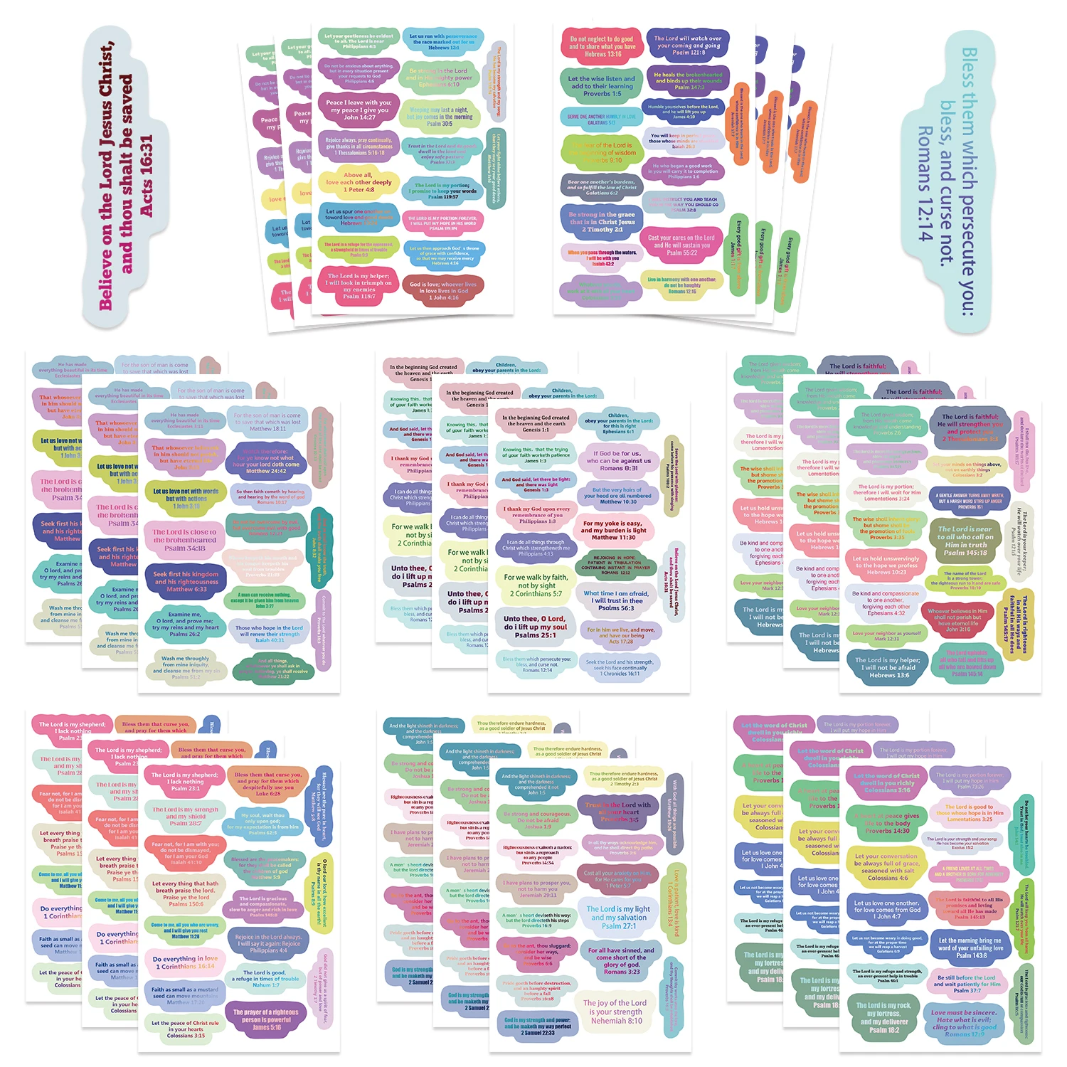 8/16/24PCS Colorful Bible Inspirational Quotes Puzzle Stickers Make A Face Stickers Candy Party Decoration Supplies Stickers
