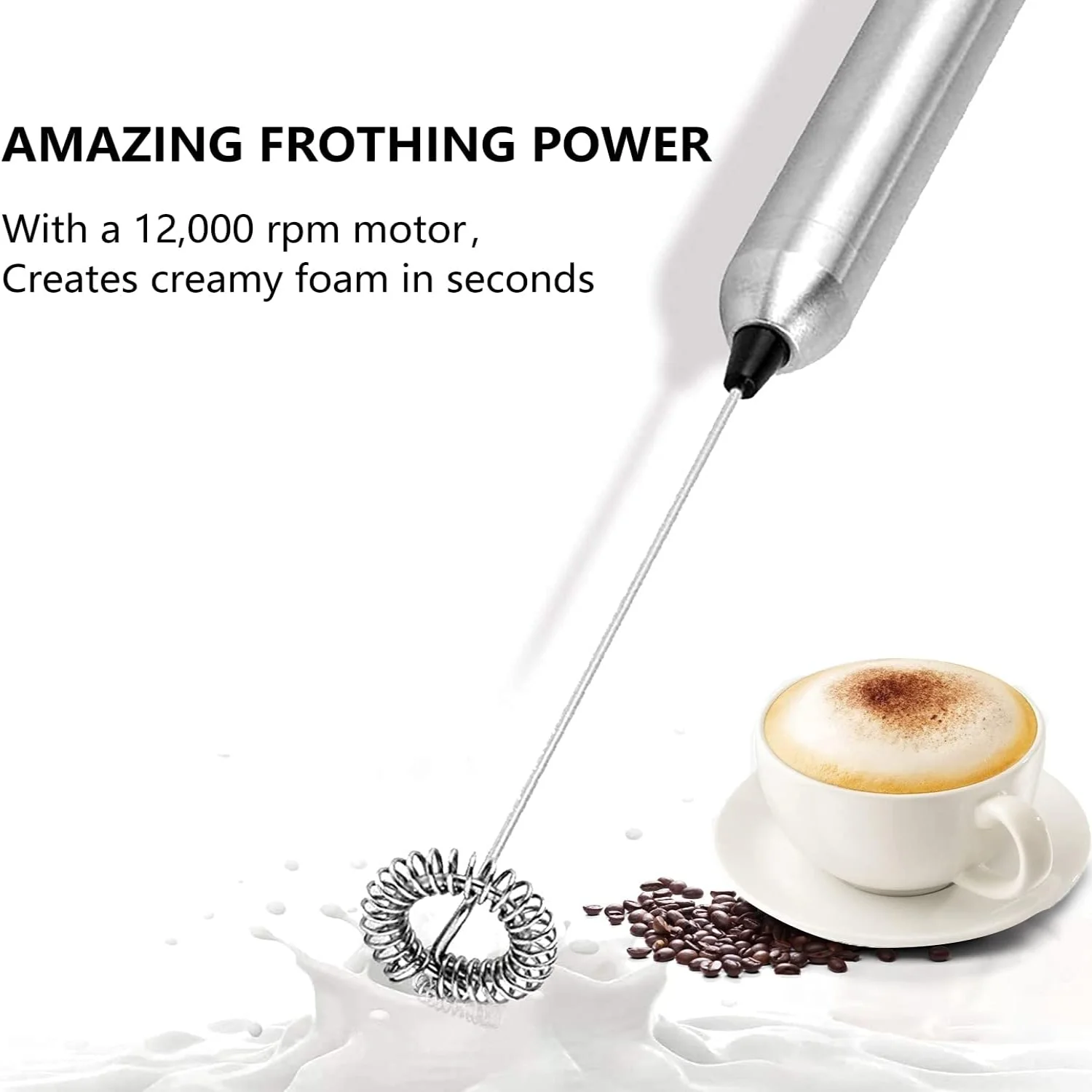 رغوة الحليب، خلاط قهوة مشروبات يعمل بالبطارية مع خفاقة من الفولاذ المقاوم للصدأ، صانع رغوة القهوة، رغوة لاتيه، كابتشينو،