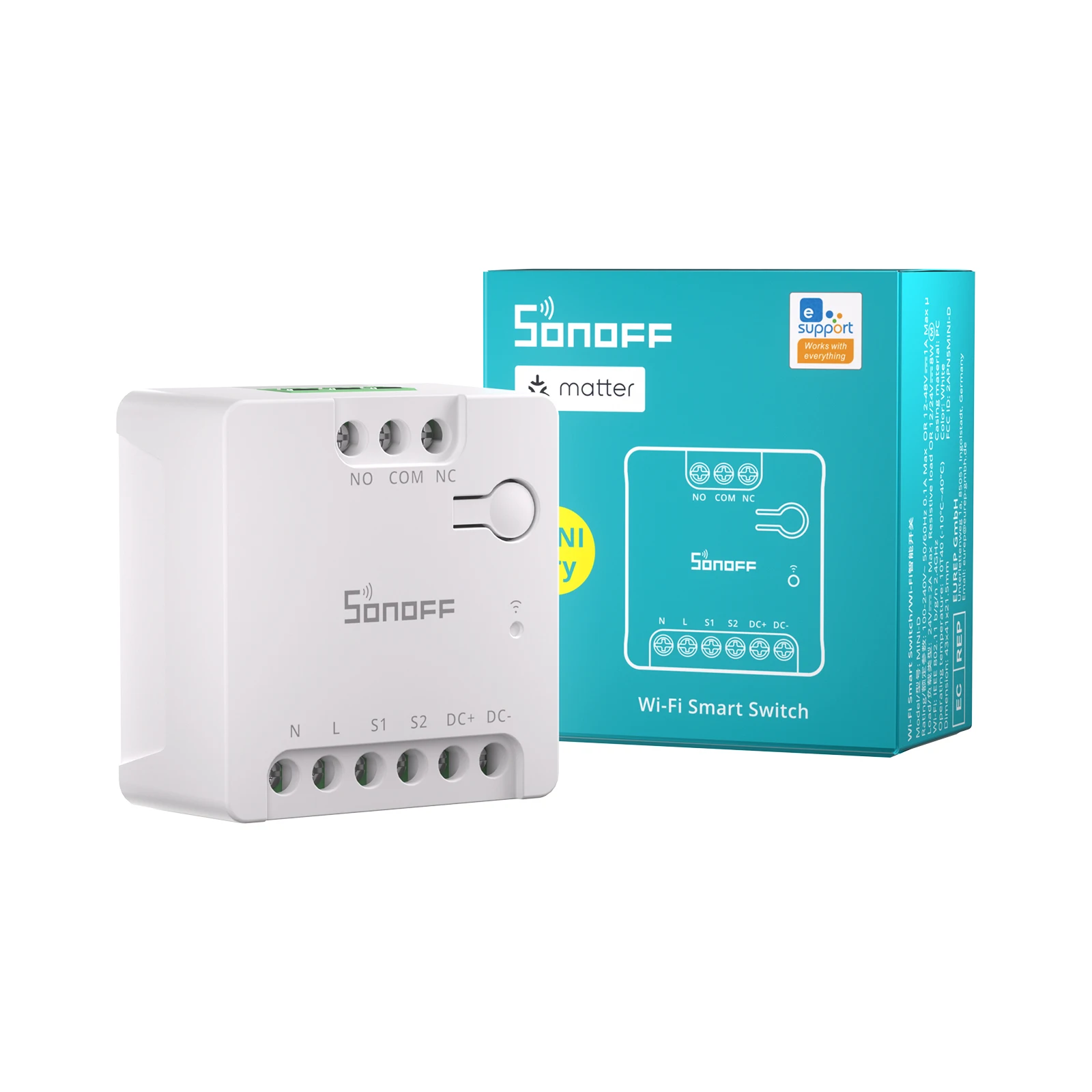 SONOFF MINI-D WiFi Smart Switch Matter Droog contactapparaat Ondersteunt AC/DC-voeding Werkt met eWeLink Apple Home Alexa Google Home