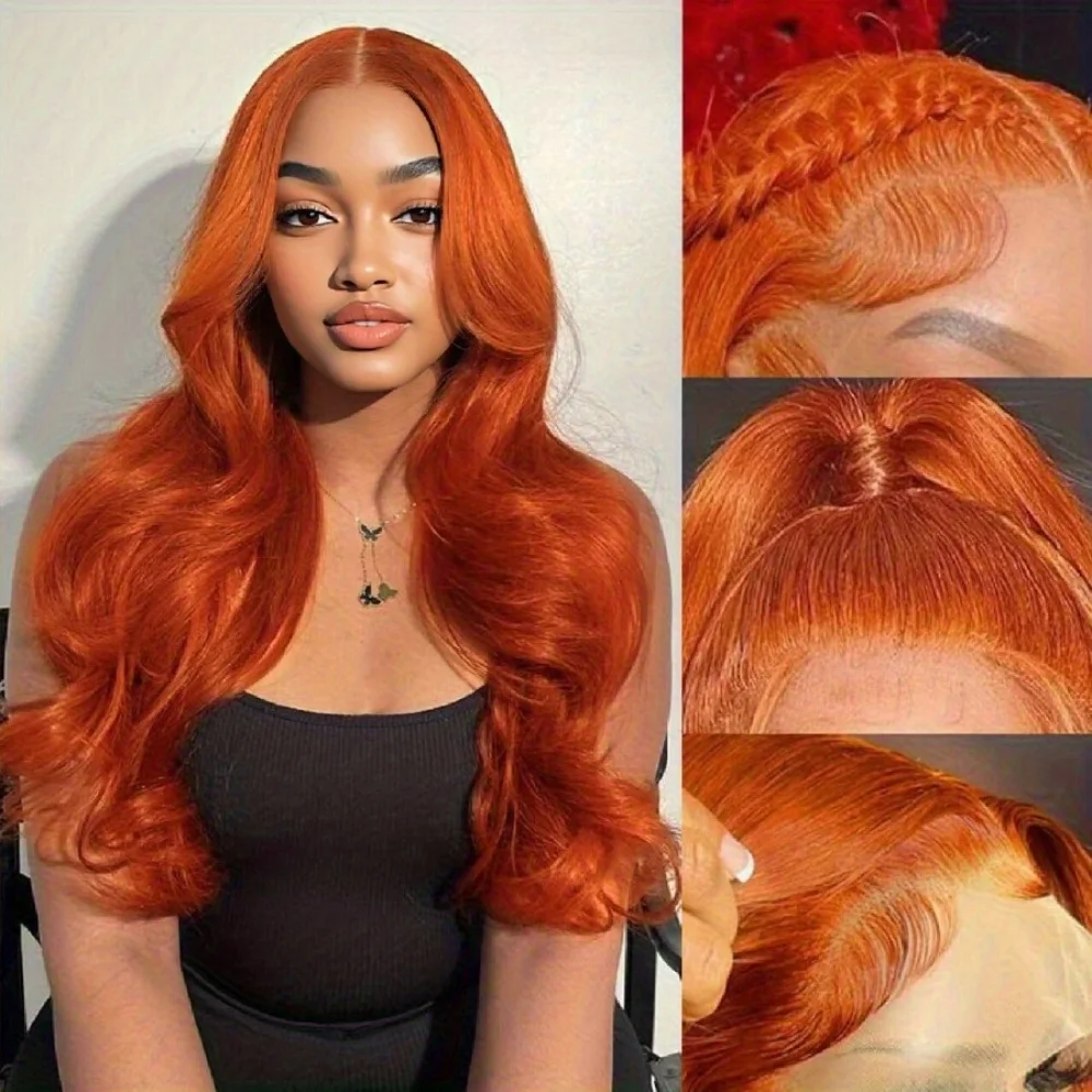 

250 Density Ginger Orange Body Wave 13x4 Lace Frontal Wig #350 Colored Wavy Lace Front Human Hair Wig For Black Women 30 36 Inch