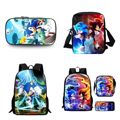 Cartoon S-Sonic Child Backpack With Shoulder Bags Pencil Bags For Kindergarten,Light Weight School Bags For Boys Girls