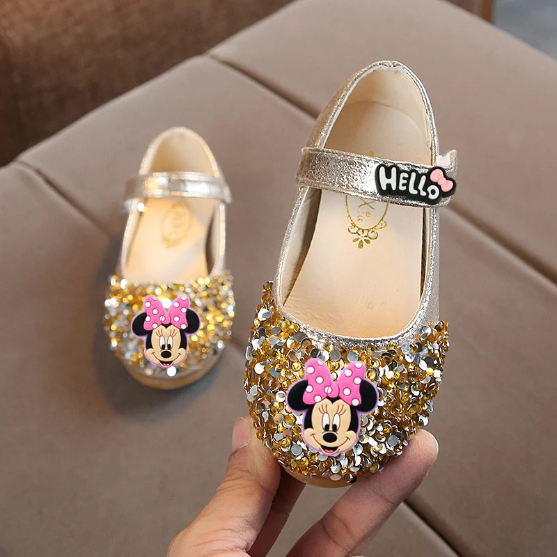 

Пляжная обувь Princess, новая пляжная обувь с блестками на весну и осень, детская обувь для первых шагов с Микки Маусом от Disney, летняя обувь для танцев и вечеринок