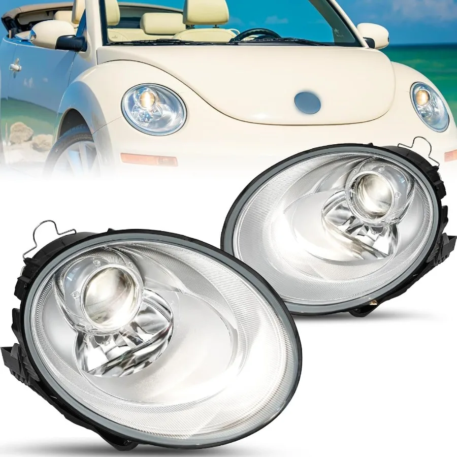 

Хромированные фары в сборе для VW Volkswagen 20062010 Beetle, 2-дверный трансформируемый хэтчбек, галогенный проектор для водителя и пассажира