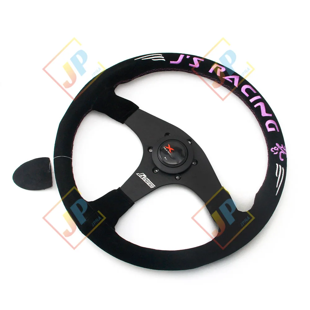 JDM J'S RACING Car Modification 14-Inch Suede Embroidered Racing Steering Wheel Universal With Logo Horn Accessories