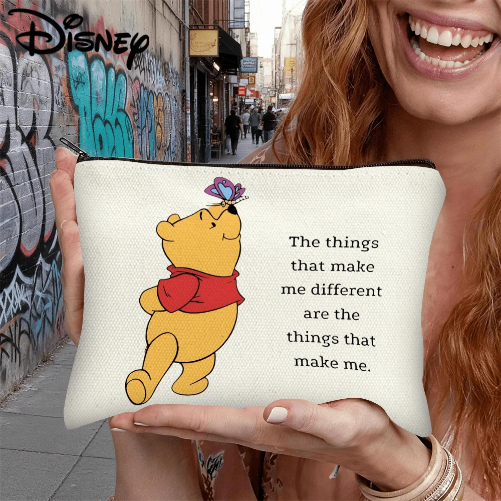 1 unidad de bolsa de cosméticos con cita inspiradora de Winnie the Pooh Piglet, bolsa de maquillaje, ideal para guardar cosméticos diarios y para viajar