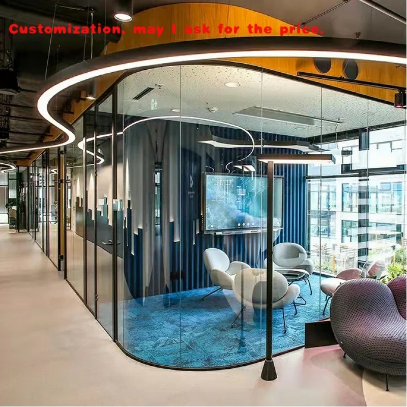 Custom.OEM ODM زجاج منحني مكتب التقسيم جدار عازل للصوت تصميم الفضاء الحديث لوحة قابلة للتخصيص
