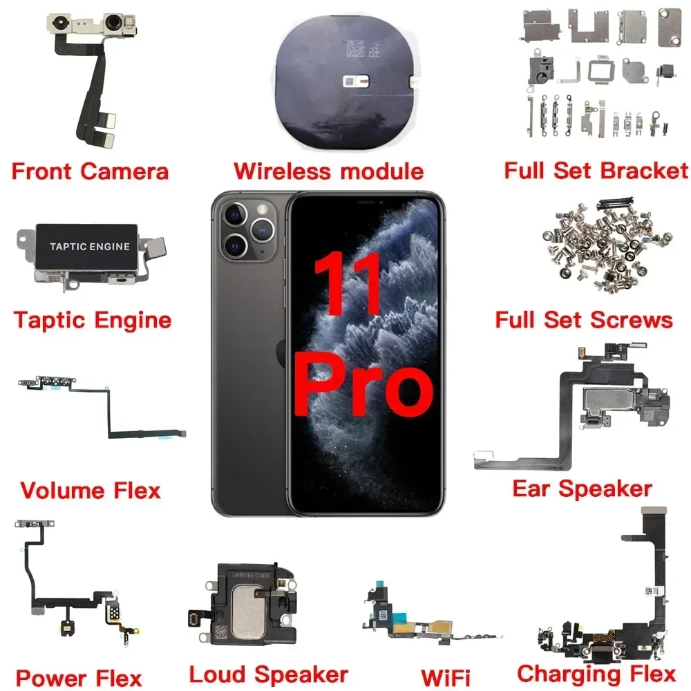 

Inner Part Replacement for IPhone 11 Pro Charging Ear Speaker Power Volume Flex Cable WiFi Loud Speaker Screws Taptic Engine