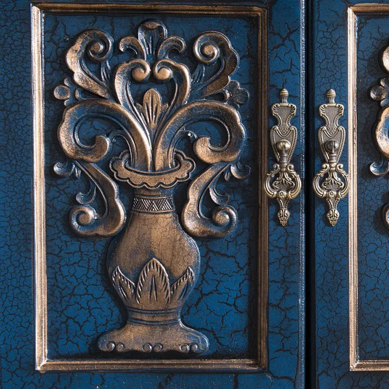 American side cabinet 1.8 meters, locker, tea cabinet, six-door carved vase, security cabinet, retro blue