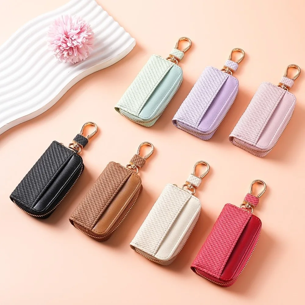 New PuLeather Car Key Bag Zipper Portable Key Holder Wallet Solid Color Coin Holder Keychain Key Organizer For Car Keys