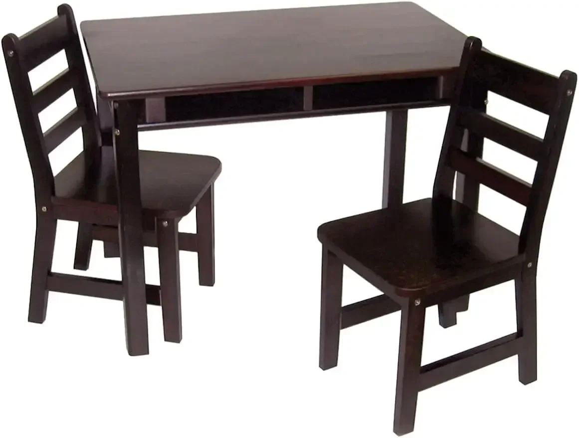 Lipper International Child's Rectangular Table with Shelves and 2 Chairs, Espresso Finish, 32, 3/4 