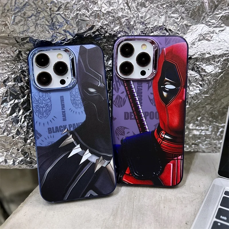 Cute Anime S-Spiderman Phone Case For Apple iPhone 15 14 13 12 11 Pro Max Cartoon Luxury Electroplated Silver Bumper Back Cover