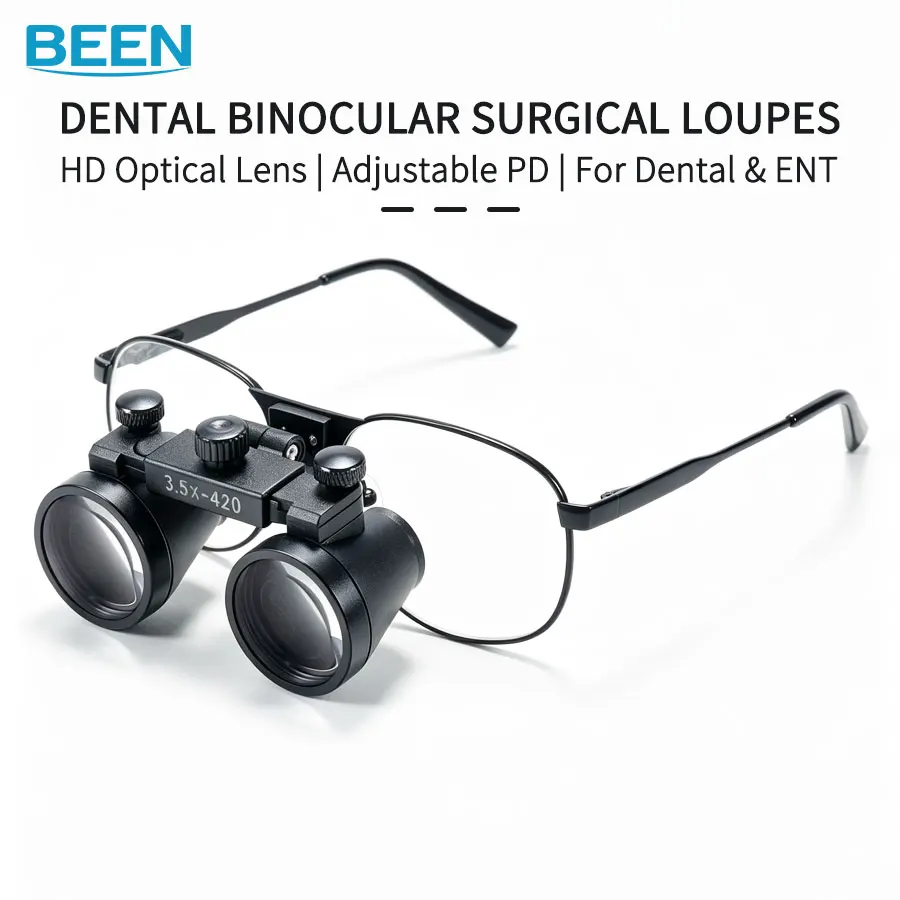 BEEN Dental Loupe Dental Lab Medical Loupe Dental Magnifier Dentists 2.5 3.5x420mm Metal Eyeglass Frame Fabric Box