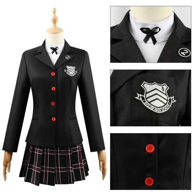 Jogo persona 5 amamiya ren kasumi yoshizawa cosplay uniforme escolar das mulheres dos homens unisex terno de halloween casaco festa preto uniforme conjunto