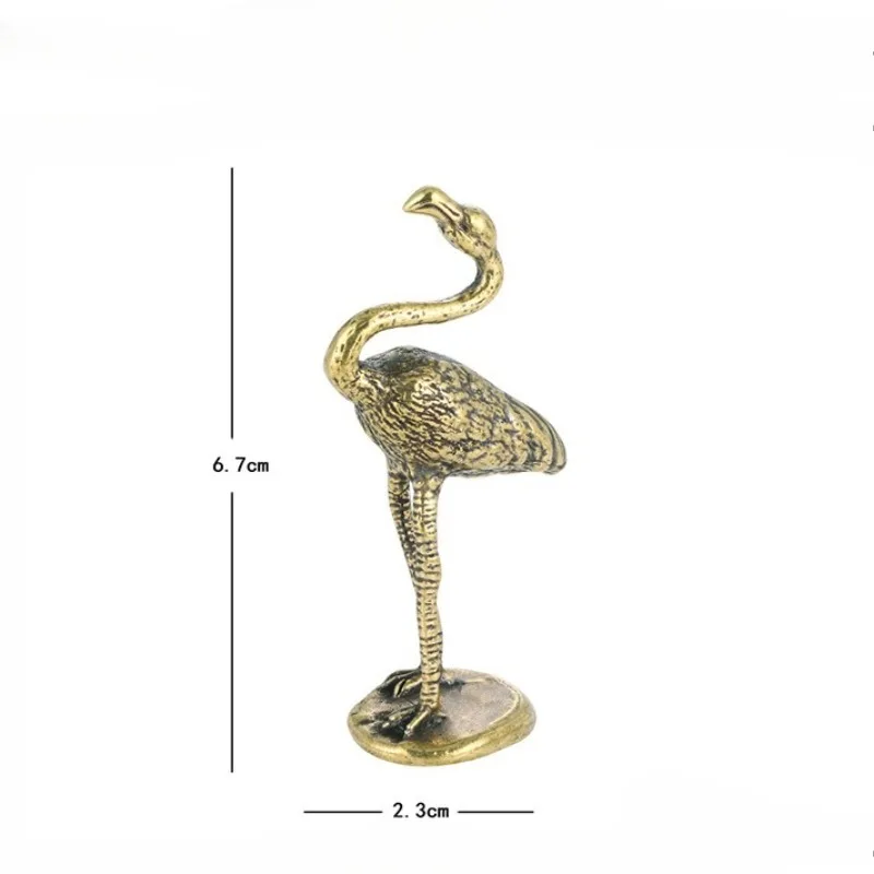 1 PC Vintage Distressed Solid Brass Flamingo Ornament Retro Copper Craft Home Desk Decoration Collectible Home Decoration Gift