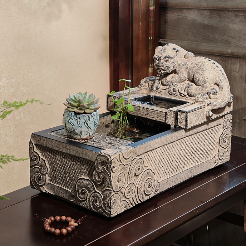 

New Chinese style home feng shui fish tank living room tabletop humidifier circulating water landscape decoration