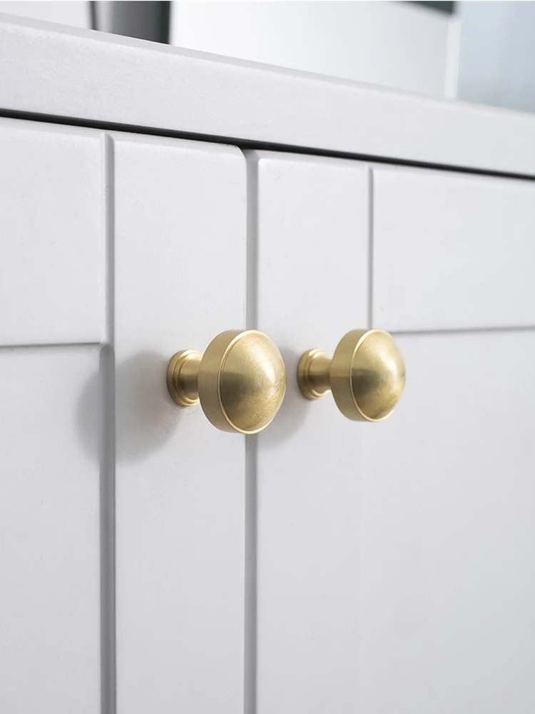 Furniture Nordic Family Pure Brass Wardrobe Door Cabinet Drawer Bedroom Kitchen Semi-circular Wire Drawing Small Handle