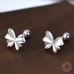 925 Sterling Silver Bowknot Stud Earrings Women Casual Minimalist Korean Fashion Small Earring Piercing Jewelry Aretes De Mujer