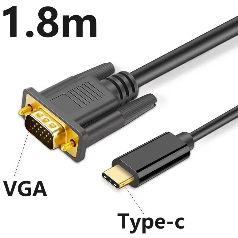 

1.8m Type C To VGA Converter Adapter Cable 1080P Audio Video Line USB C To VGA Cable for Computer Tablet PC Projector cable ﻿