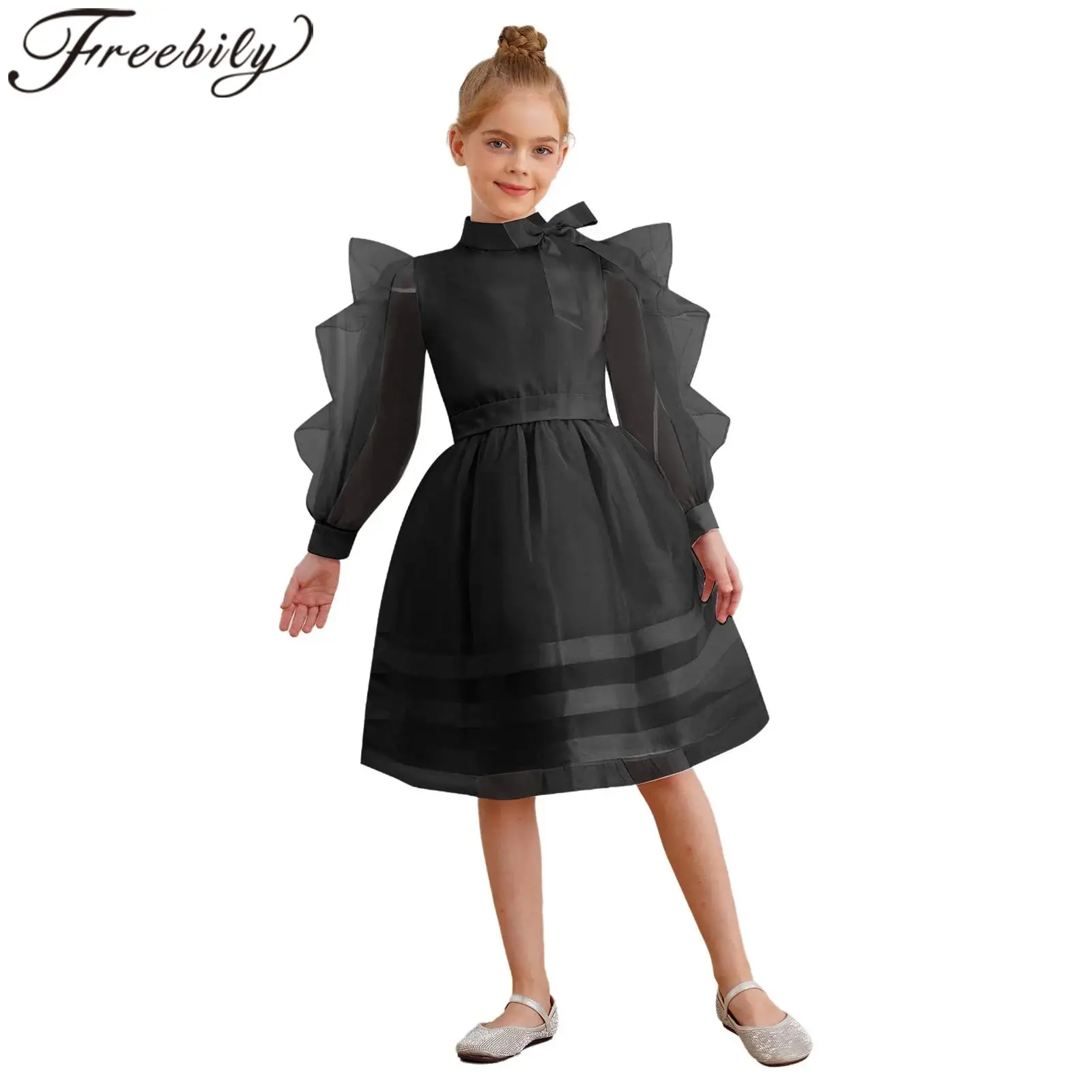 

Girl Dresses Mesh Long Sleeve Festival Costumes 4-14Y Formal Party Dress Vestidos Prom Gown Girl Festive Dresses