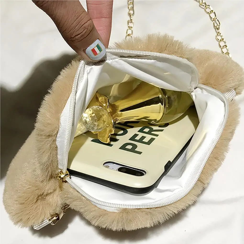 Cute Girls Plush Bear Paw Chain Bag Winter Warm Plush Crossbody Bag Fashion Animal Women Shoulder Bag