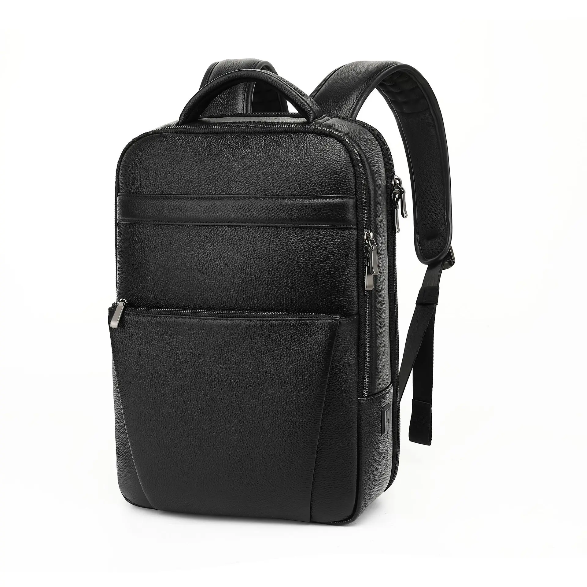 2024 New Luxury Brand Korean Real Genuine Cow Leather Men Backpacks Student Backpack Boy Luxury 15.6 Inch Computer Laptop Bag