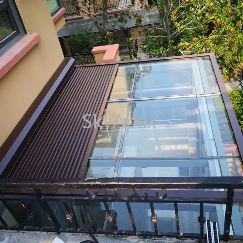 Custom Outdoor Automatic Sliding Sun Room Gazebo Systems Aluminium Profile Sun Shade Retractable Glass Roof  Pergola  Heavy Duty