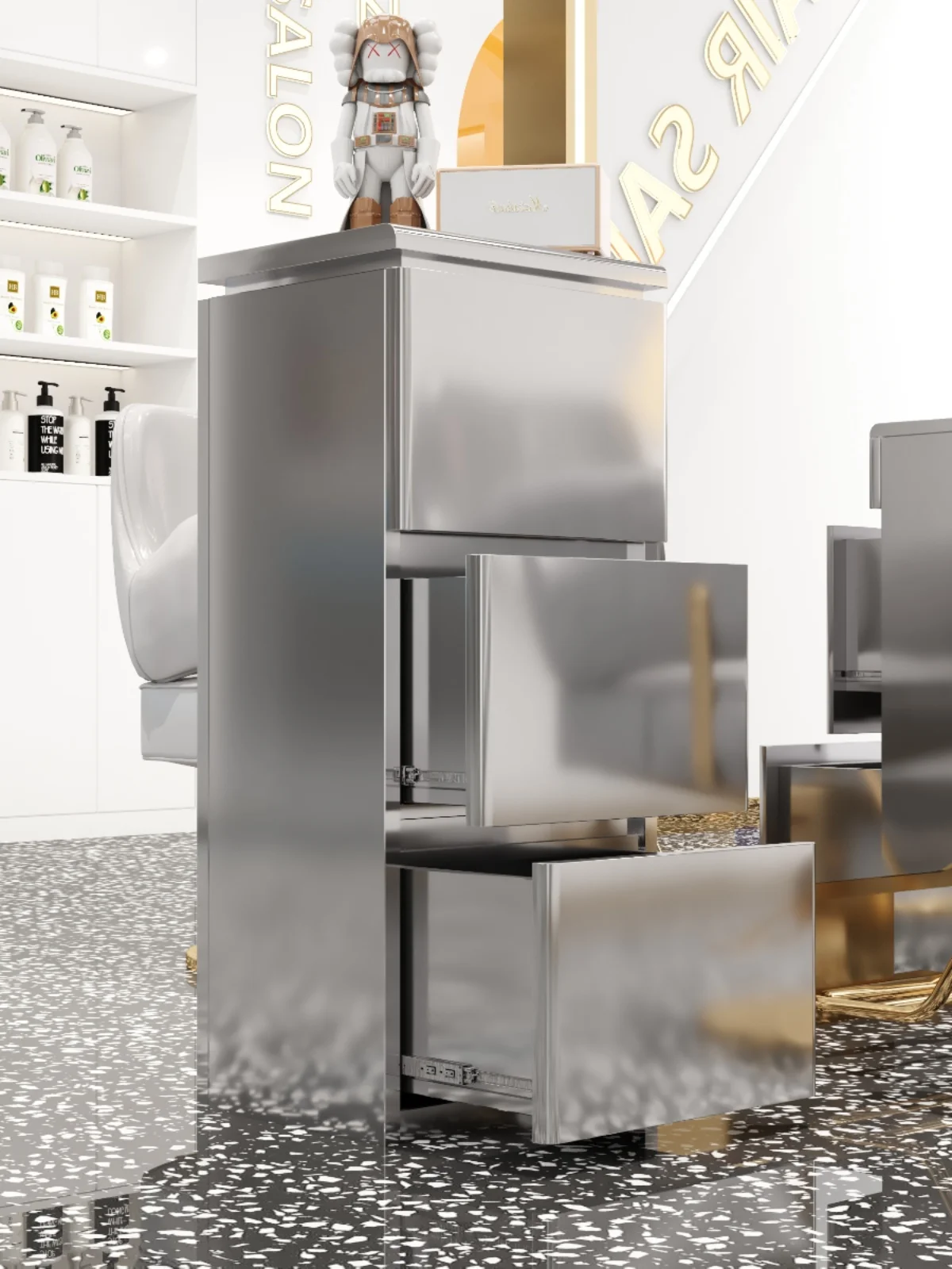 Customized modern minimalist hair salon stainless steel hair cutting cabinet, hair salon small cart, hair salon dedicated