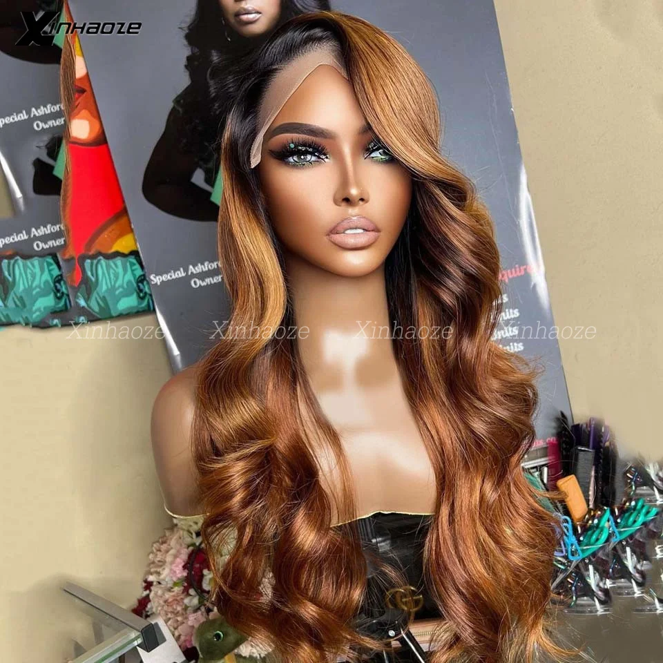 Wig jahe bagian samping 13x 6/360 renda depan Wig rambut manusia gelombang tubuh untuk WANITA HITAM 1B Wig renda rambut manusia atasan sutra oranye