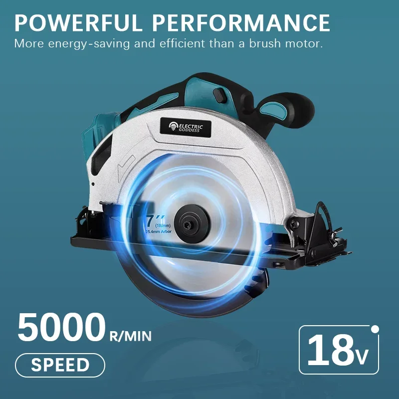 Electric Goddess 5/7-INCH Cordless Round Saw 5000RPM Brushless Lithium Saw 45-Degree Adjustment For 18V Makita Batteries