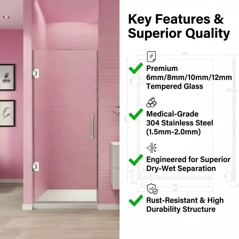 Custom 8mm Tempered Glass Frameless Sliding Shower Door Modern Bathroom Hinged Enclosure CE Certified Safety Partition MOQ 1
