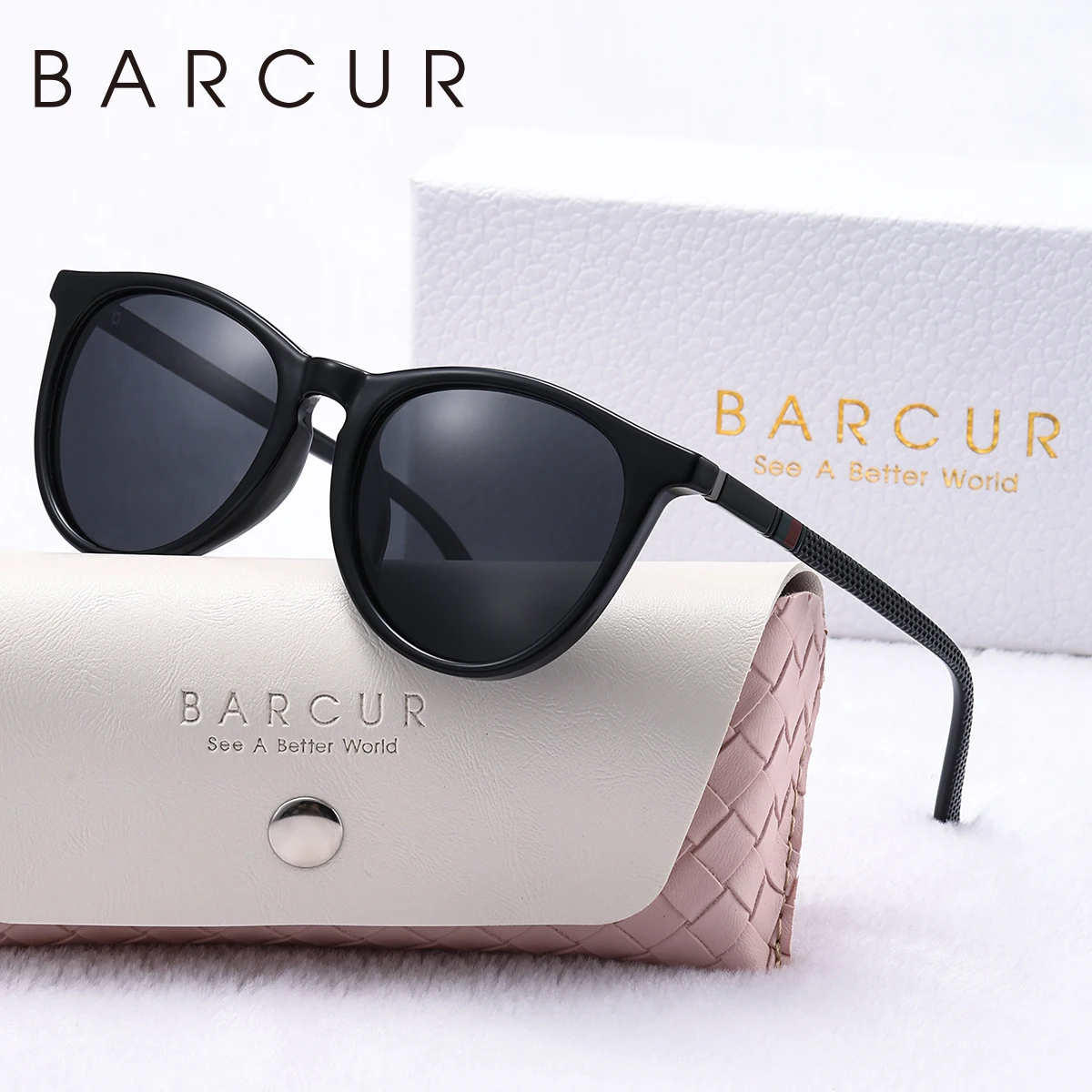 BARCUR Blaue modische polarisierte Sonnenbrille, heller Komfort, PC, runder Rahmen, Urlaub, Reisen, Damen-Sonnenbrille, modisches Geschenk für Mädchen – Detail 8