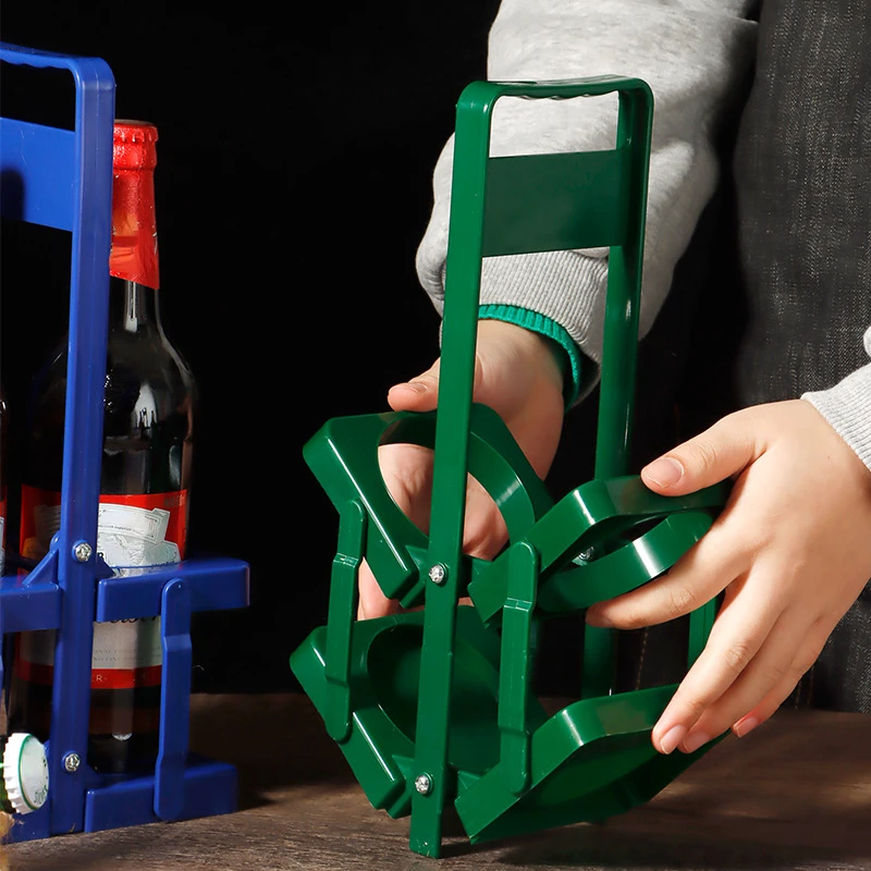 1PC Two-Bottle Beer Holder Plastic Folding Wine Rack Collapsible Hand Basket Beverage Display Portable Tabletop Plastic Frame