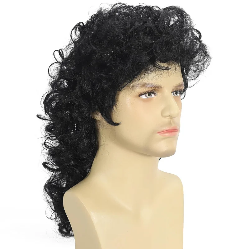 جديد الأوروبية والأمريكية نمط الرجال شعر مستعار هالوين ديسكو فاسق شال رقيق أسود طويل مجعد شعر مستعار