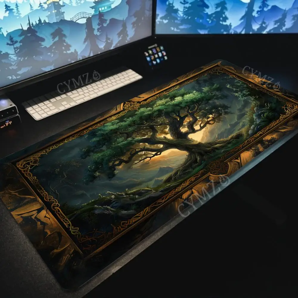 

Большой коврик для мыши с дизайном древнего дерева в стиле фэнтези, нескользящий игровой коврик, аксессуары для ПК, коврик для клавиатуры и мыши, офисный коврик