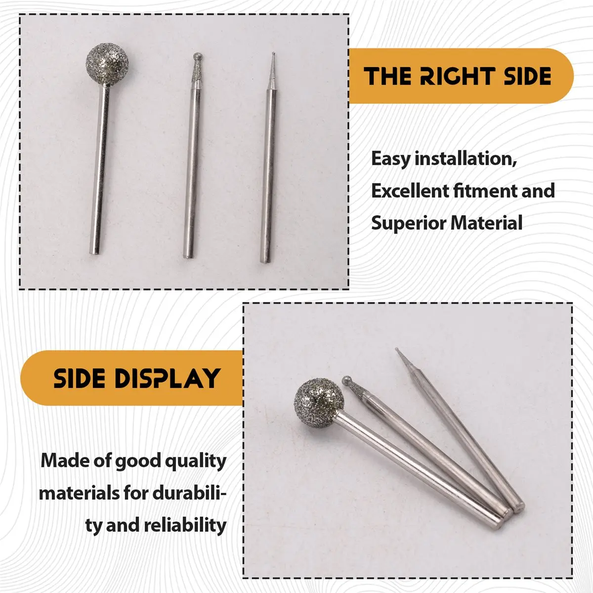 A77K 13 Pcs Ball Shape Burr Mounted Grinding Burs Stone Carving Set with 3/32 Inch Mandrel for Rotary Tools