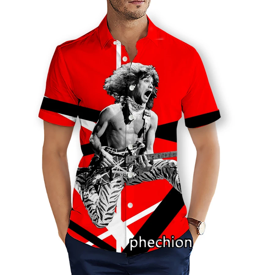 phechion Summer Mens Short Sleeve Beach Shirts Van Halen Band 3D Printed Casual Shirts Fashion Streetwear Men Tops X16