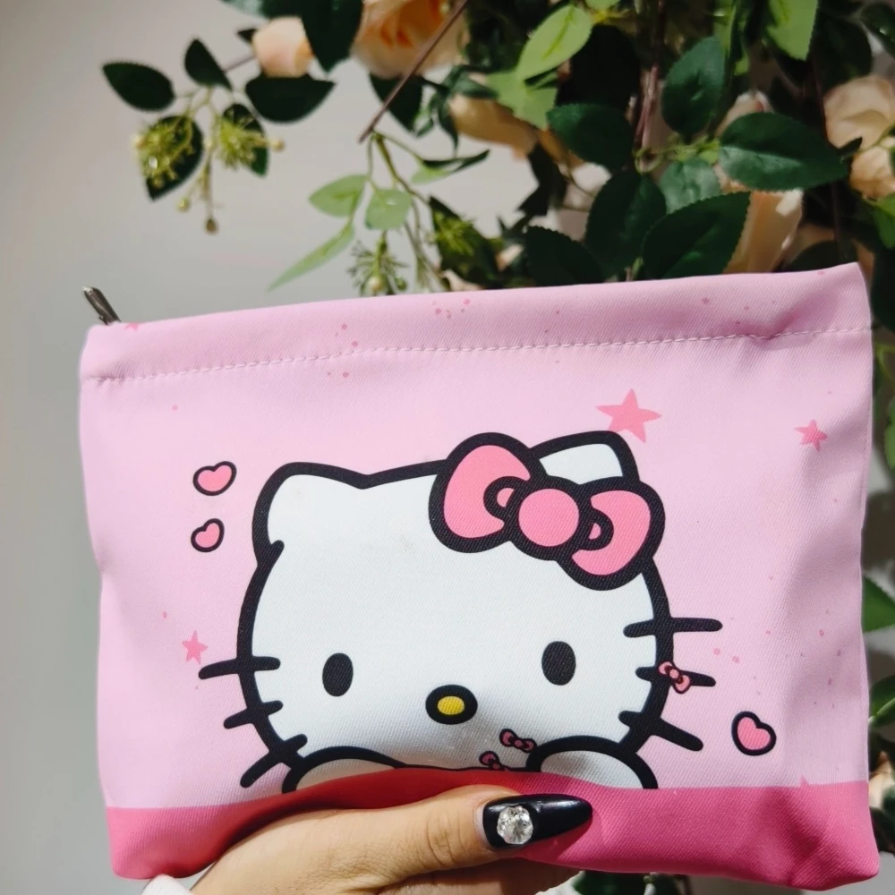 

New Simple Pink Hello Kitty cosmetic bag Mini Makeup Pouch Toiletry Storage Bag Makeup Organizer girly Cat Zipper Women's Clutch